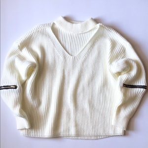Neck Cut-Out Sweater with Elbow Detail